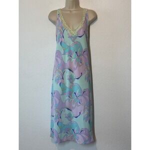 Cruz Floral Lace Trim Nightgown Purple Teal Psychedelic Print Sleepwear Large